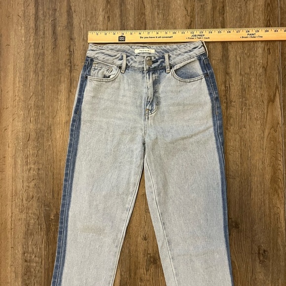 PacSun Two Toned‎ Mom Jeans Blue Colorblock Boho Retro Y2K Frayed Womens Sz 24 - Picture 4 of 8